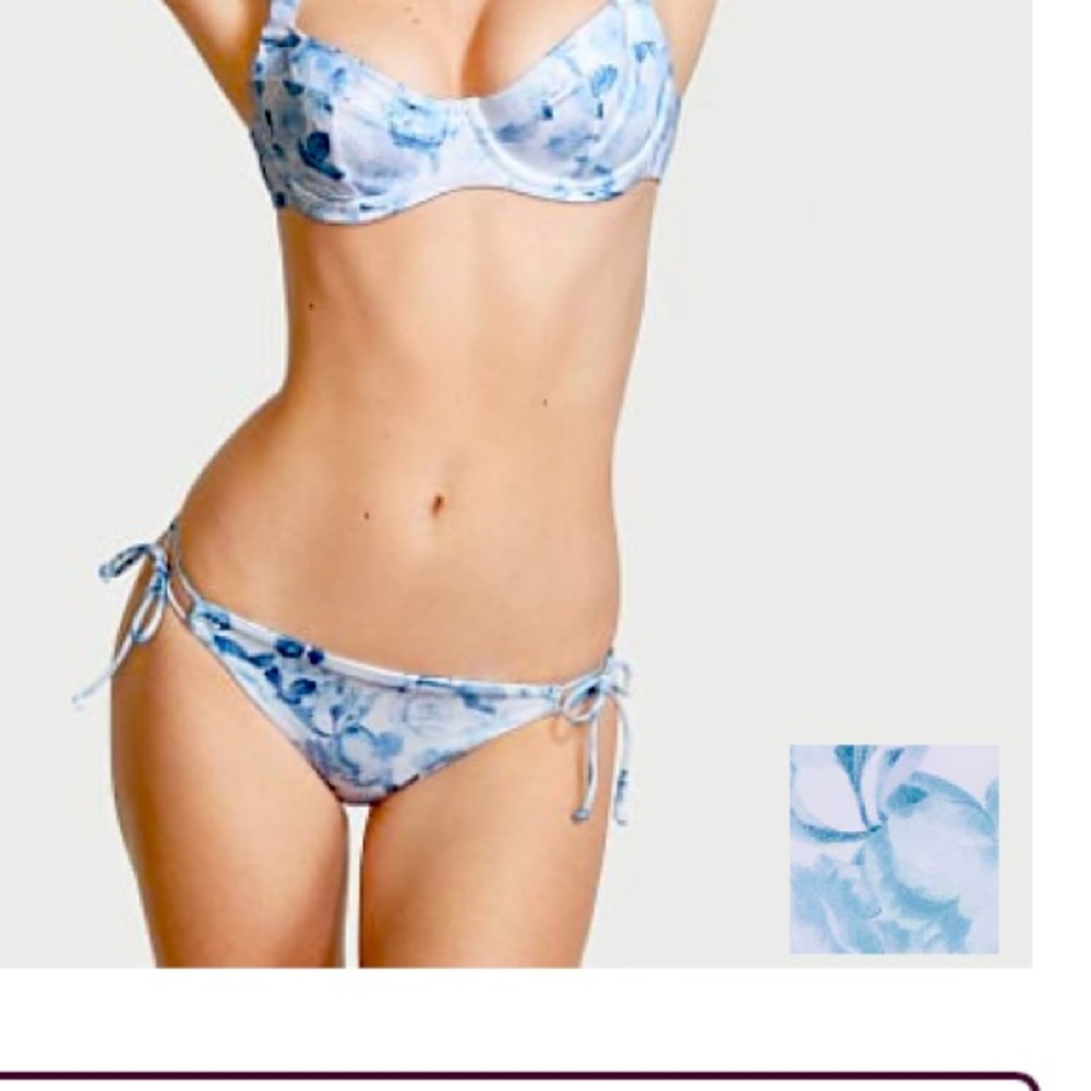 NWT Victoria’s Secret Side-Tie Bikini Bottom size L blue/white rose print (5J70)